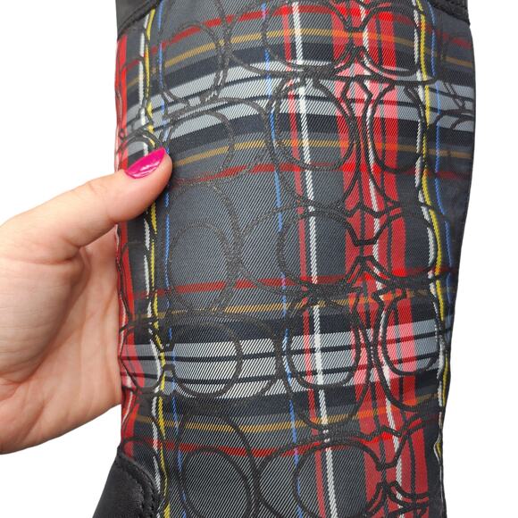 Coach Boots Womens 8.5 Black Red Plaid Tartan Leather Knee High Heeled Knee High - Picture 7 of 12